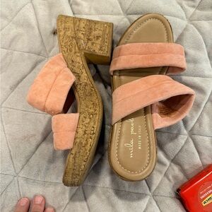 Mila Paoli Coral Suede Cork Wedge Sandals